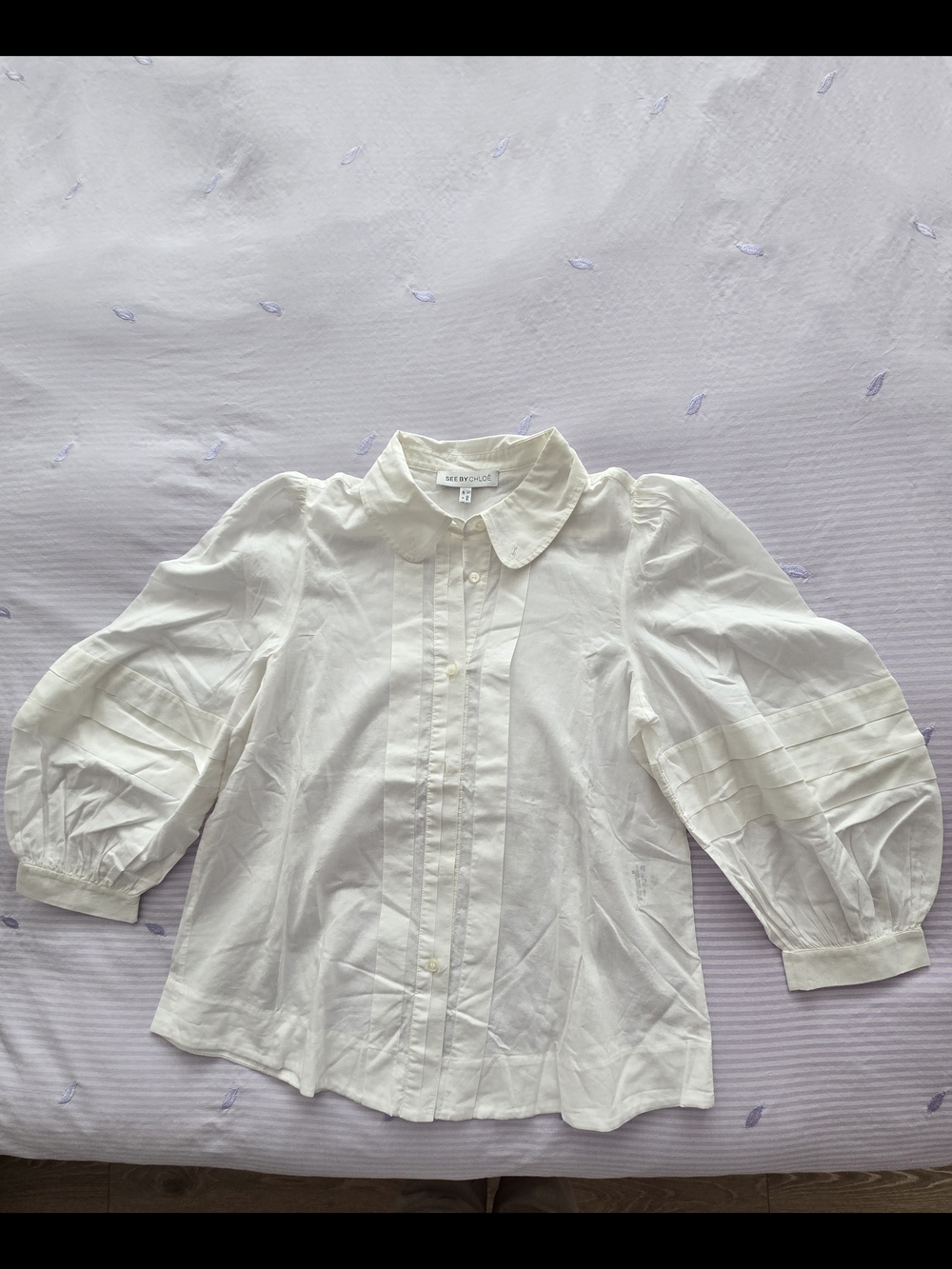 See By Chloe White Puff-Sleeve Peter Pan Collar Blouse